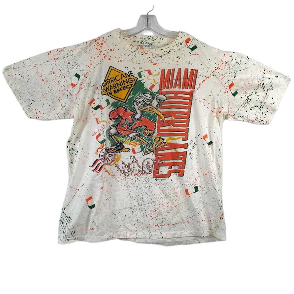 Miami Hurricanes vintage Single Stitch paint splatter full artwork shirt size XL